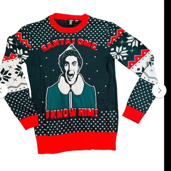 “Santa! OMG, I Know Him” Buddy The Elf Christmas Sweater. elf brand, Size SM - Picture 1 of 3